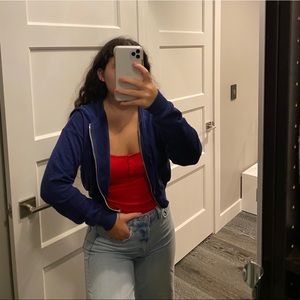 cropped navy blue zip up